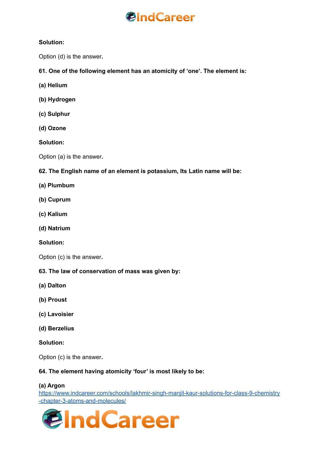 Lakhmir Singh Manjit Kaur  Solutions for Class 9 Chemistry: Chapter 3- Atoms and Molecules - Page 18