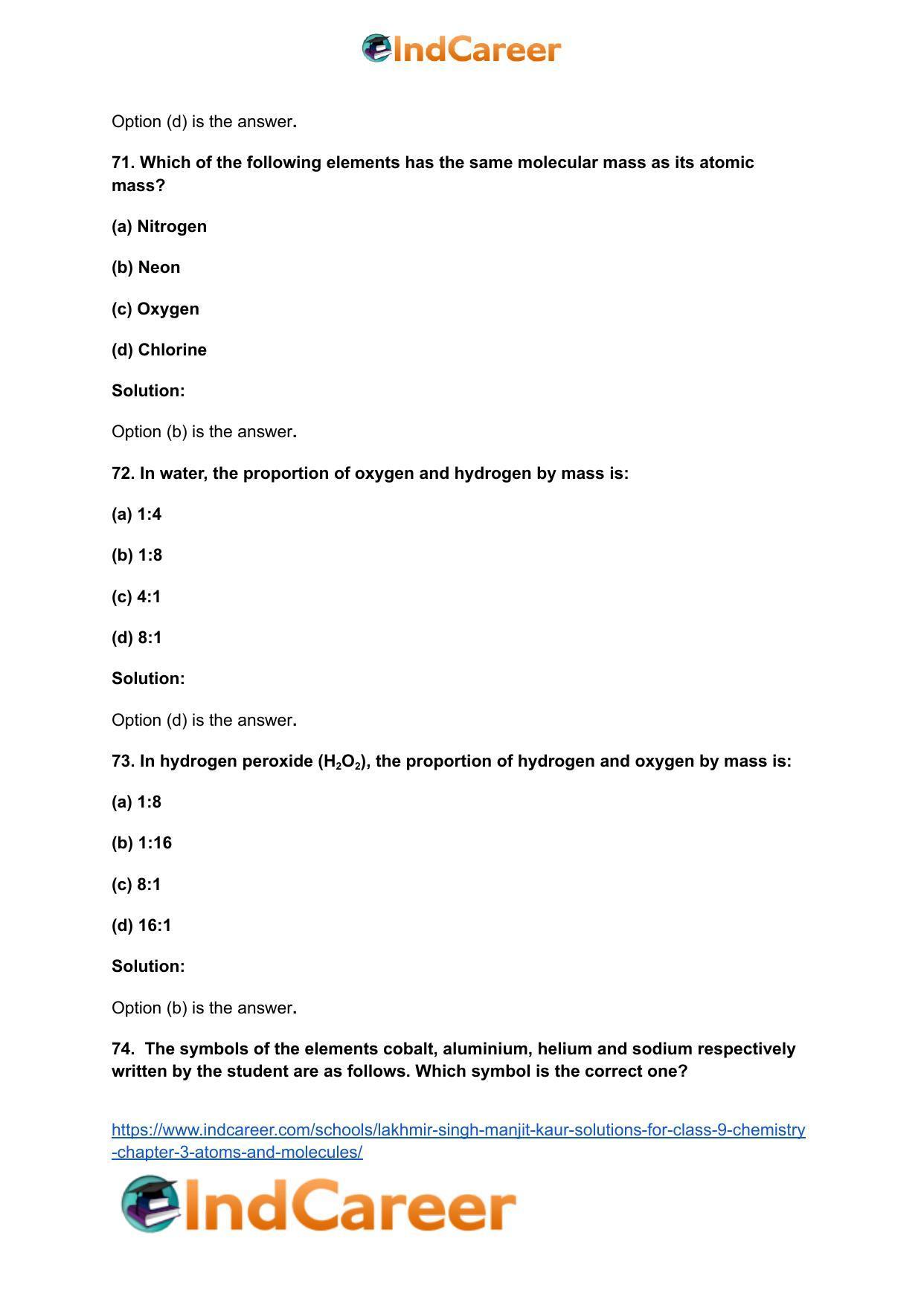 Lakhmir Singh Manjit Kaur  Solutions for Class 9 Chemistry: Chapter 3- Atoms and Molecules - Page 21