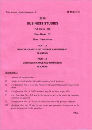 COHSEM Class 12 Business Studies 2018 Question Papers