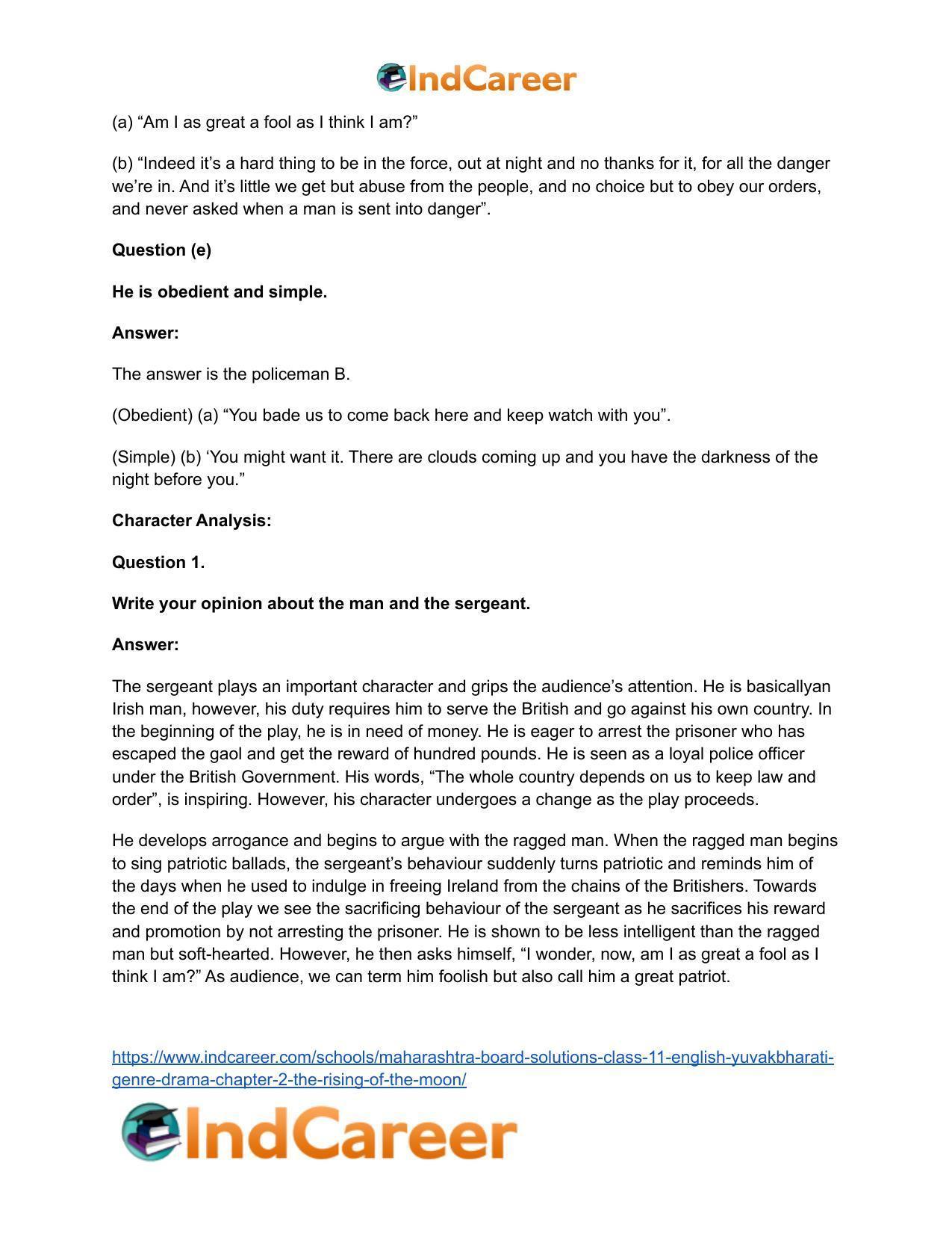 Maharashtra Board Solutions Class 11-English Yuvakbharati (Genre-Drama): Chapter 2- The Rising of the Moon - Page 7