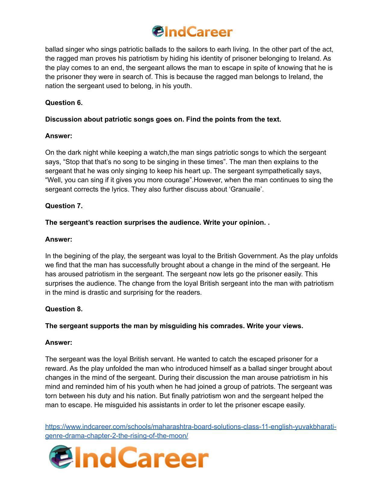Maharashtra Board Solutions Class 11-English Yuvakbharati (Genre-Drama): Chapter 2- The Rising of the Moon - Page 10