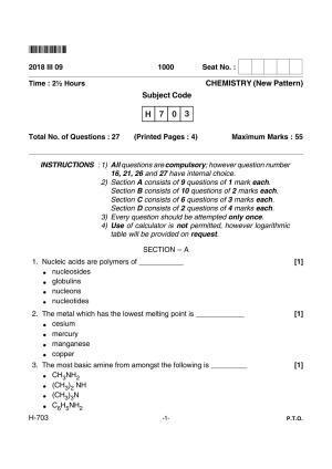 Goa Board Class 12 Chemistry 703 New Pattern (March 2018) Question Paper