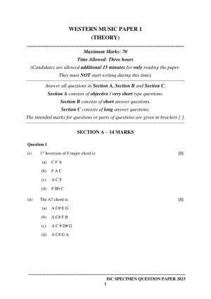 ISC Class 12 Western Music Sample Paper 2023