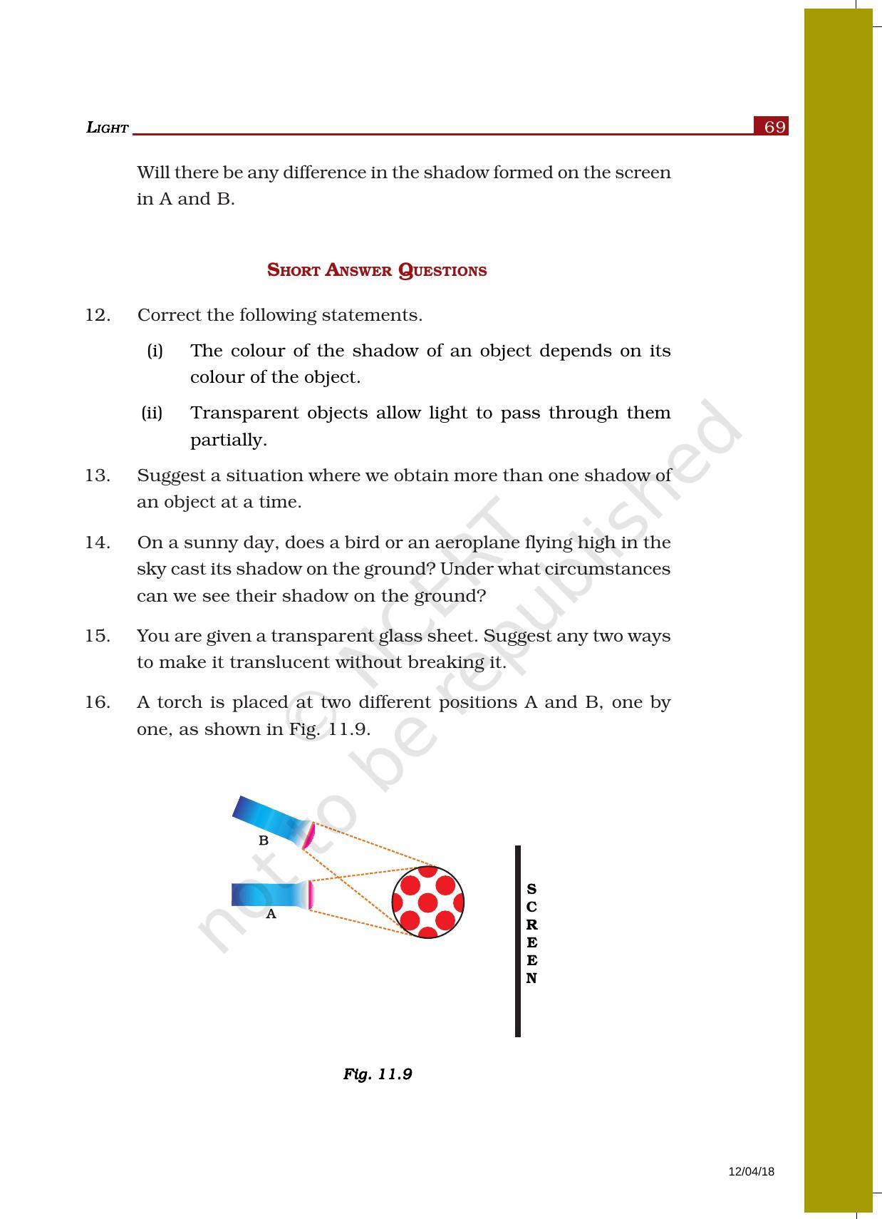 NCERT Exemplar Book for Class 6 Science: Chapter 11-Light, Shadows and Reflections - Page 6
