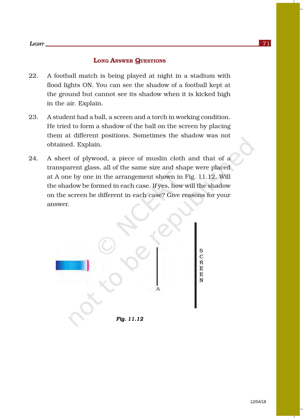NCERT Exemplar Book for Class 6 Science: Chapter 11-Light, Shadows and Reflections - Page 8