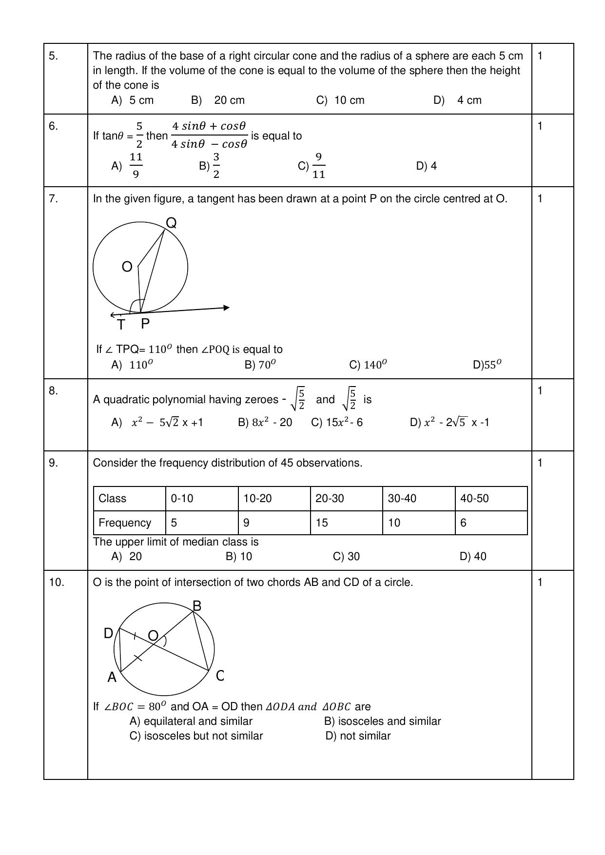 CBSE Class 10 Mathematics (Standard) Sample Paper 2025 - Page 2