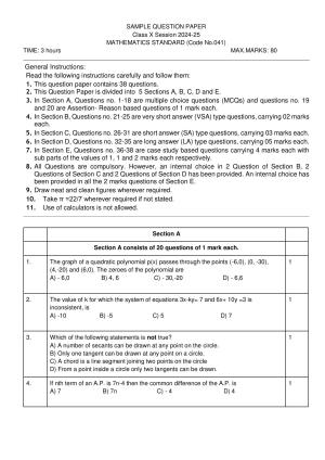 CBSE Class 10 Mathematics (Standard) Sample Paper 2025