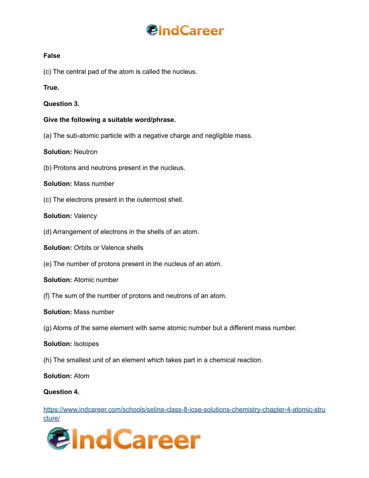 Selina Class 8 ICSE Solutions Chemistry : Chapter 4- Atomic Structure - Page 3
