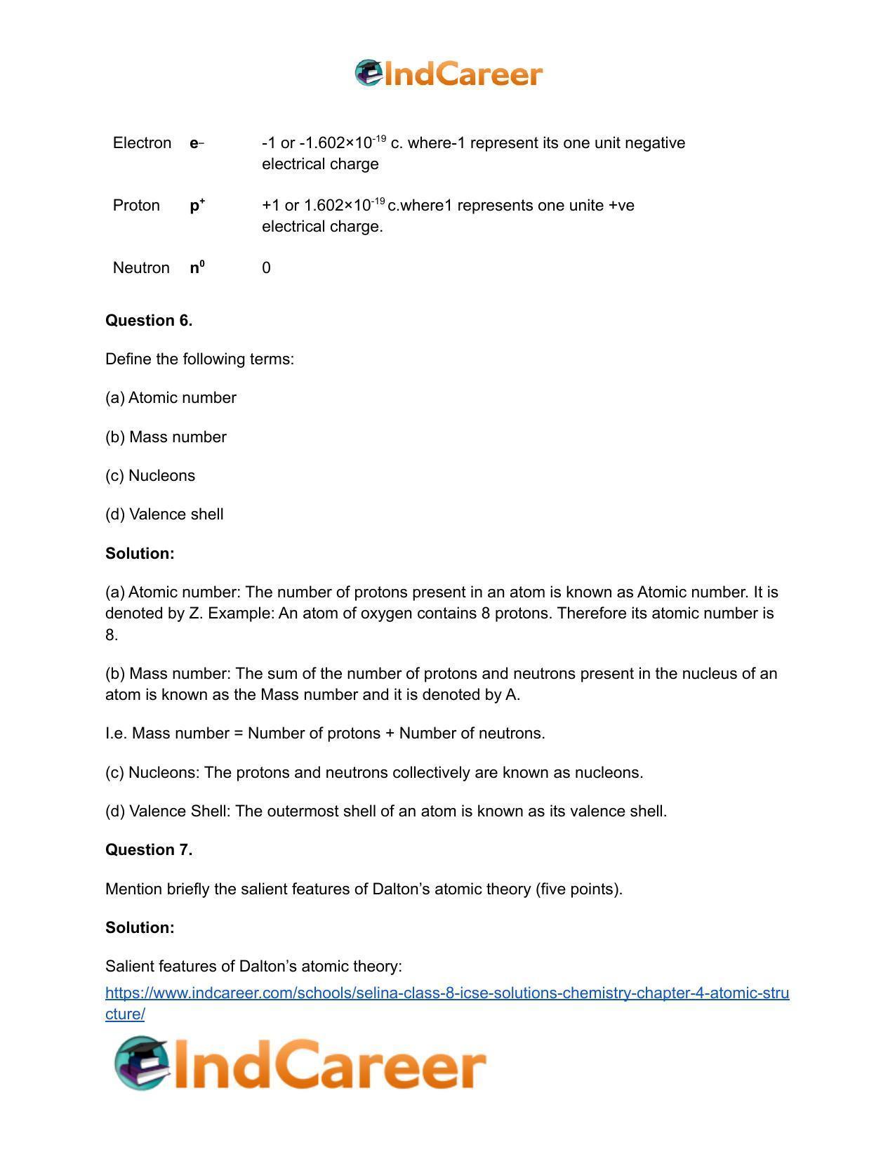 Selina Class 8 ICSE Solutions Chemistry : Chapter 4- Atomic Structure - Page 6