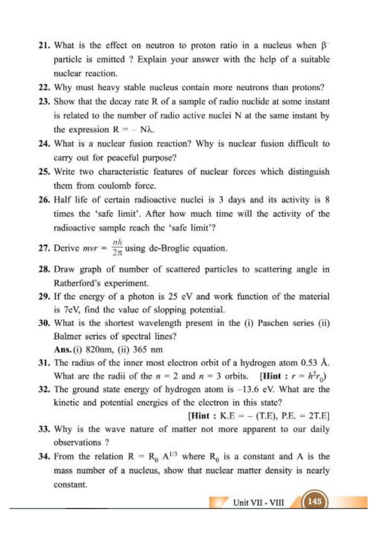 Class 12 Notes, Question & Practice Paper - Physics (Topic 7,8 : Dual Nature of Radiation and Matter and Atoms and Nuclei) - Page 12