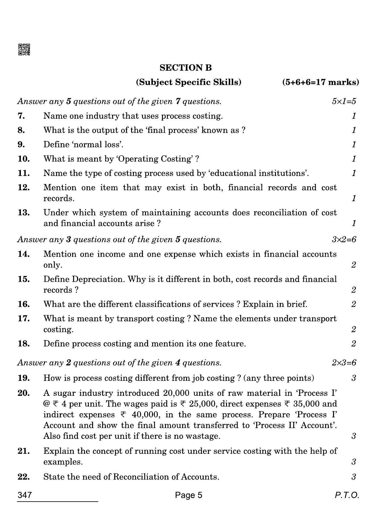 CBSE Class 12 347 Cost Accounting 2022 Compartment Question Paper - Page 5