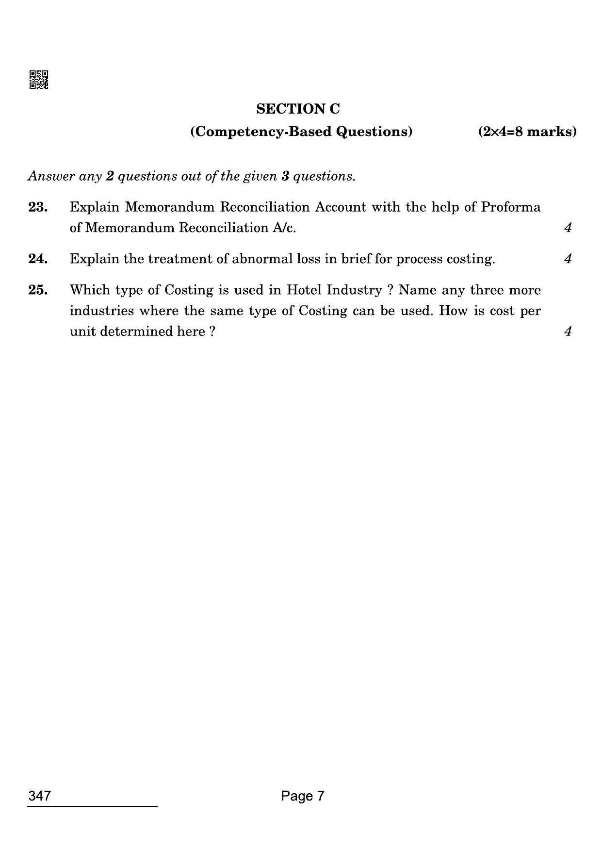 CBSE Class 12 347 Cost Accounting 2022 Compartment Question Paper - Page 7