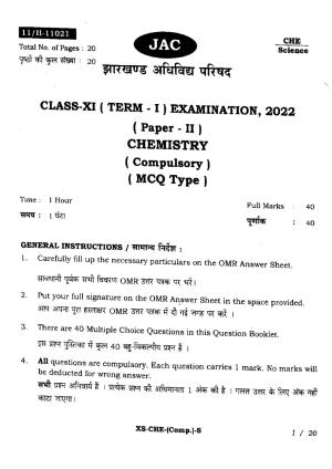 JAC Class 11 2022 Chemistry Question Paper