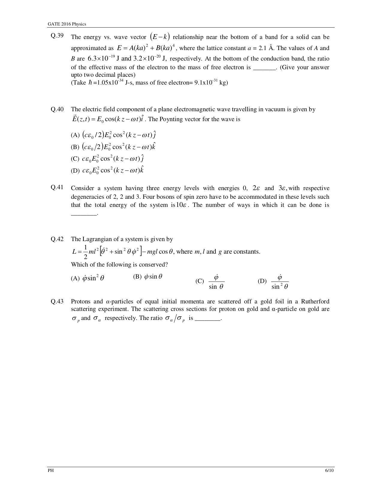 GATE 2016 Physics (PH) Question Paper with Answer Key - Page 9