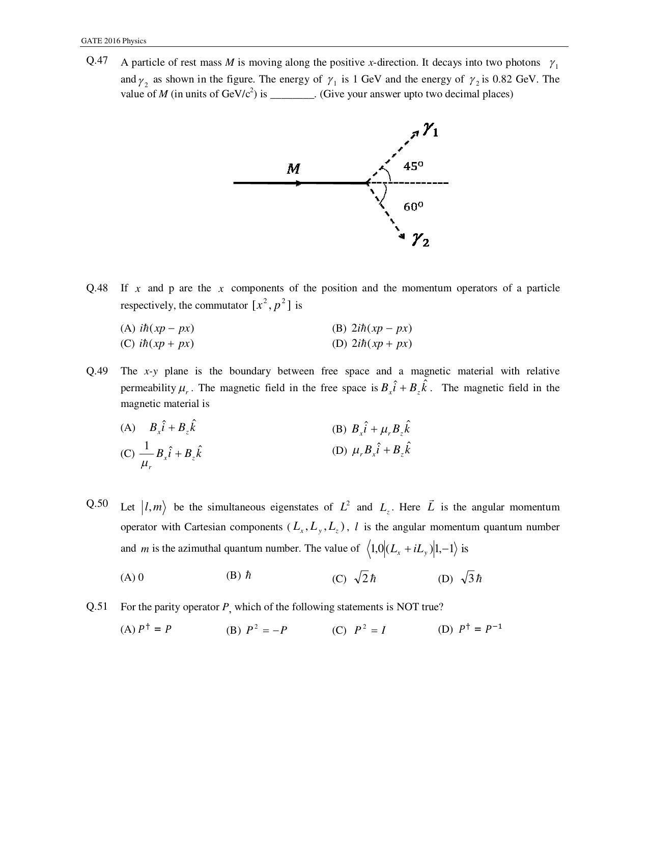 GATE 2016 Physics (PH) Question Paper with Answer Key - Page 11