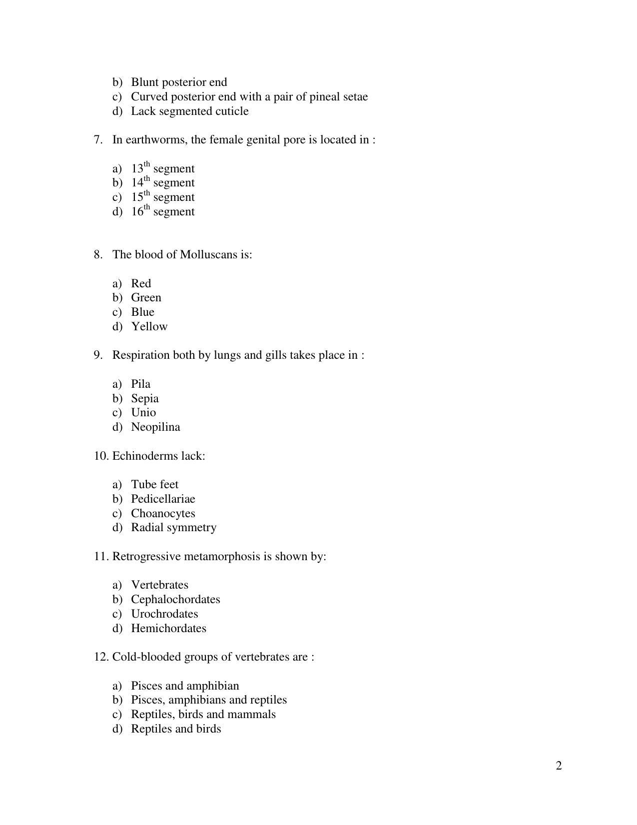 OJEE 2014 Zoology Question Paper - Page 2