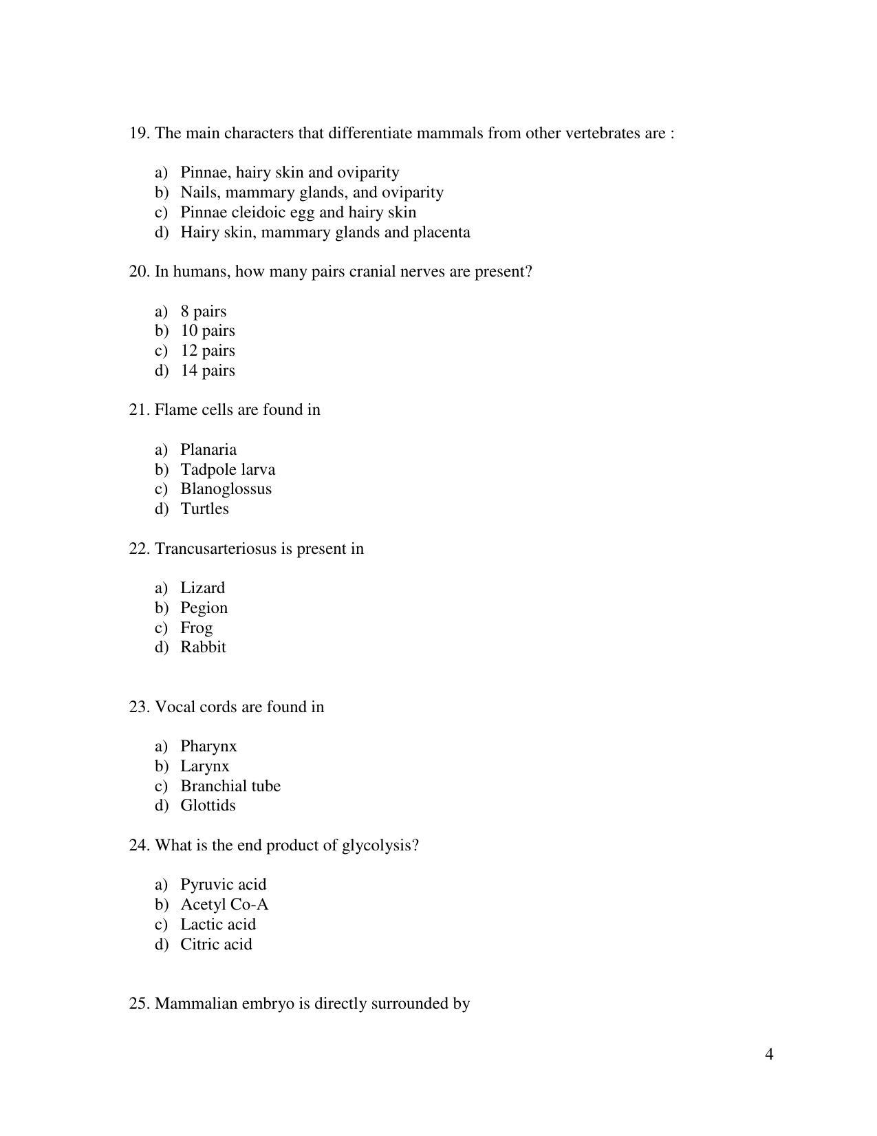 OJEE 2014 Zoology Question Paper - Page 4