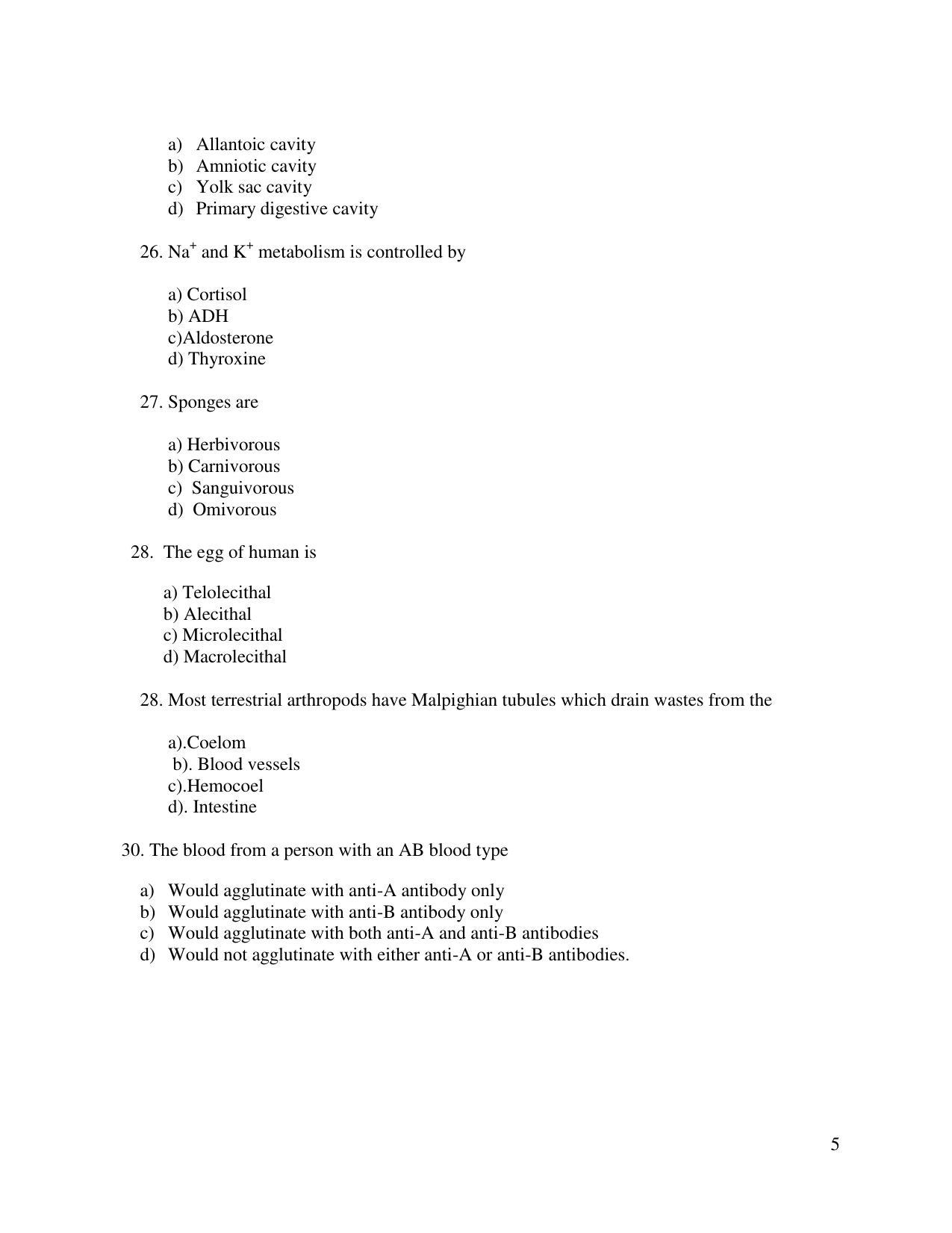 OJEE 2014 Zoology Question Paper - Page 5