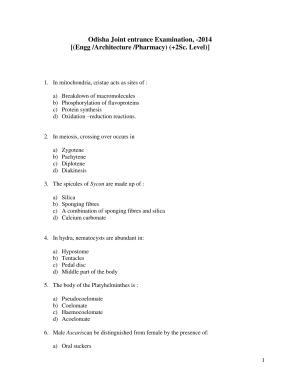 OJEE 2014 Zoology Question Paper