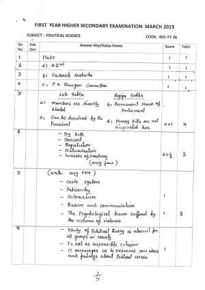 Kerala Plus One 2019 POLITICAL SCIENCE Answer Key