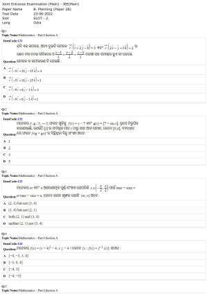 JEE Mains 2022: B PLANNING ODIA (Shift 2) 23-06-2022 Question Paper