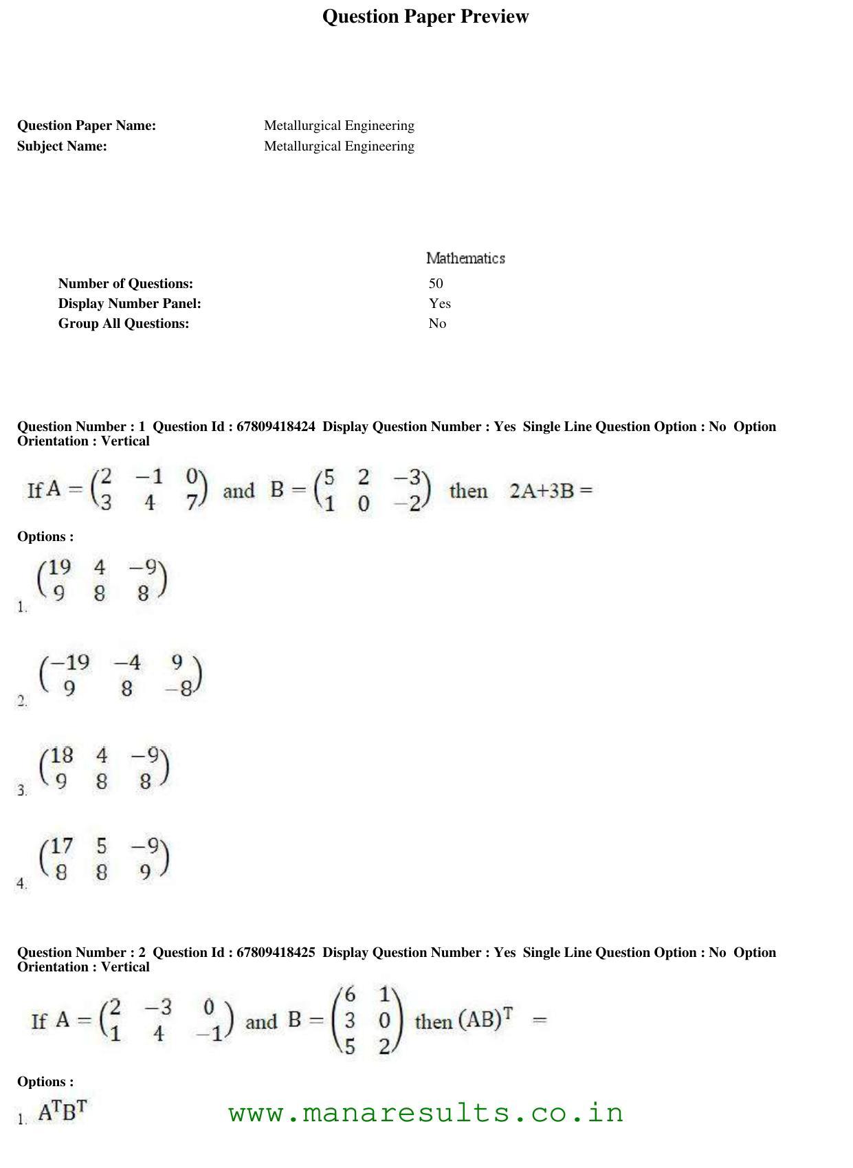 AP ECET 2018 - Metallurgical Engineering Old Previous Question Papers - Page 1