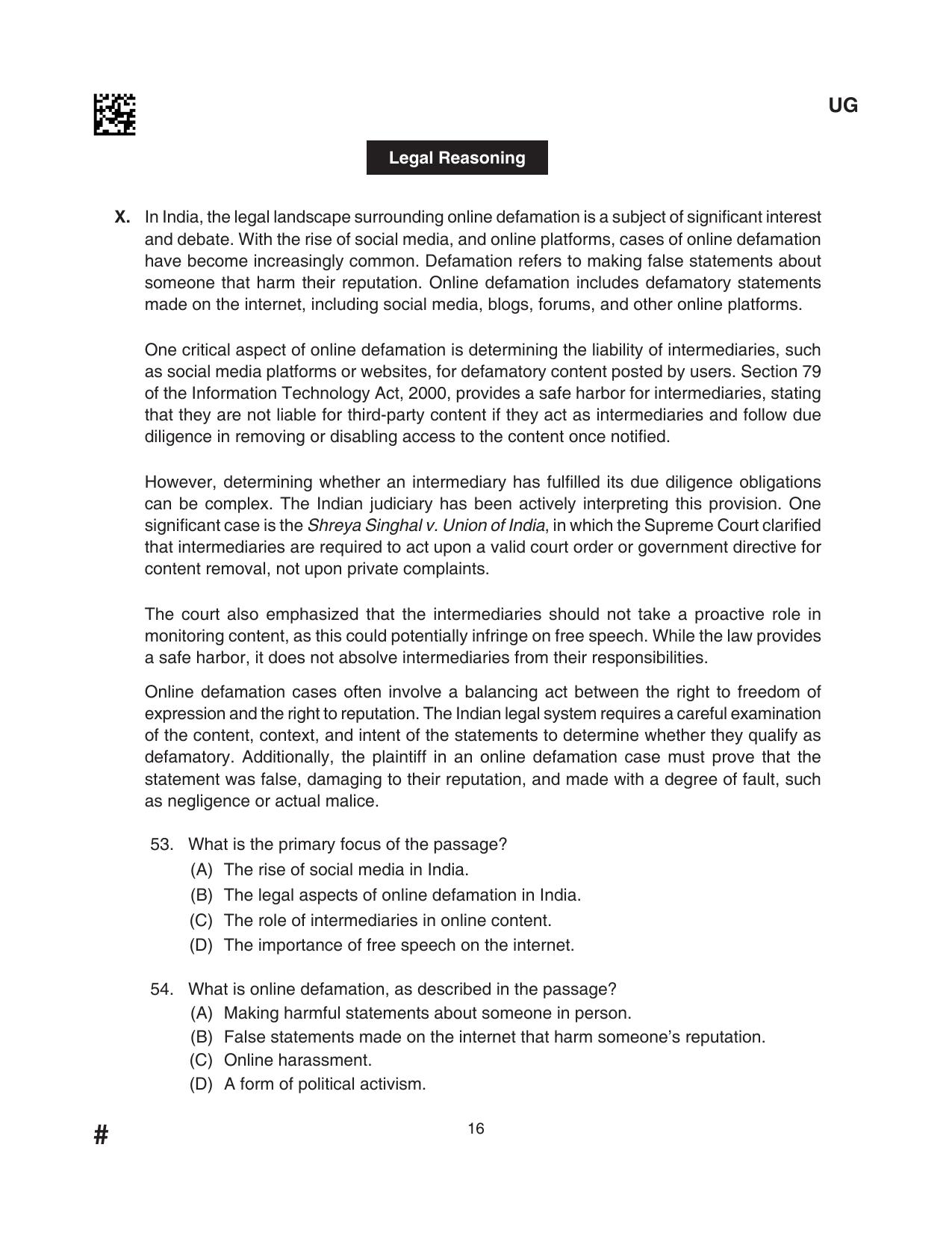 CLAT 2024 UG SET D Question Paper - Page 16