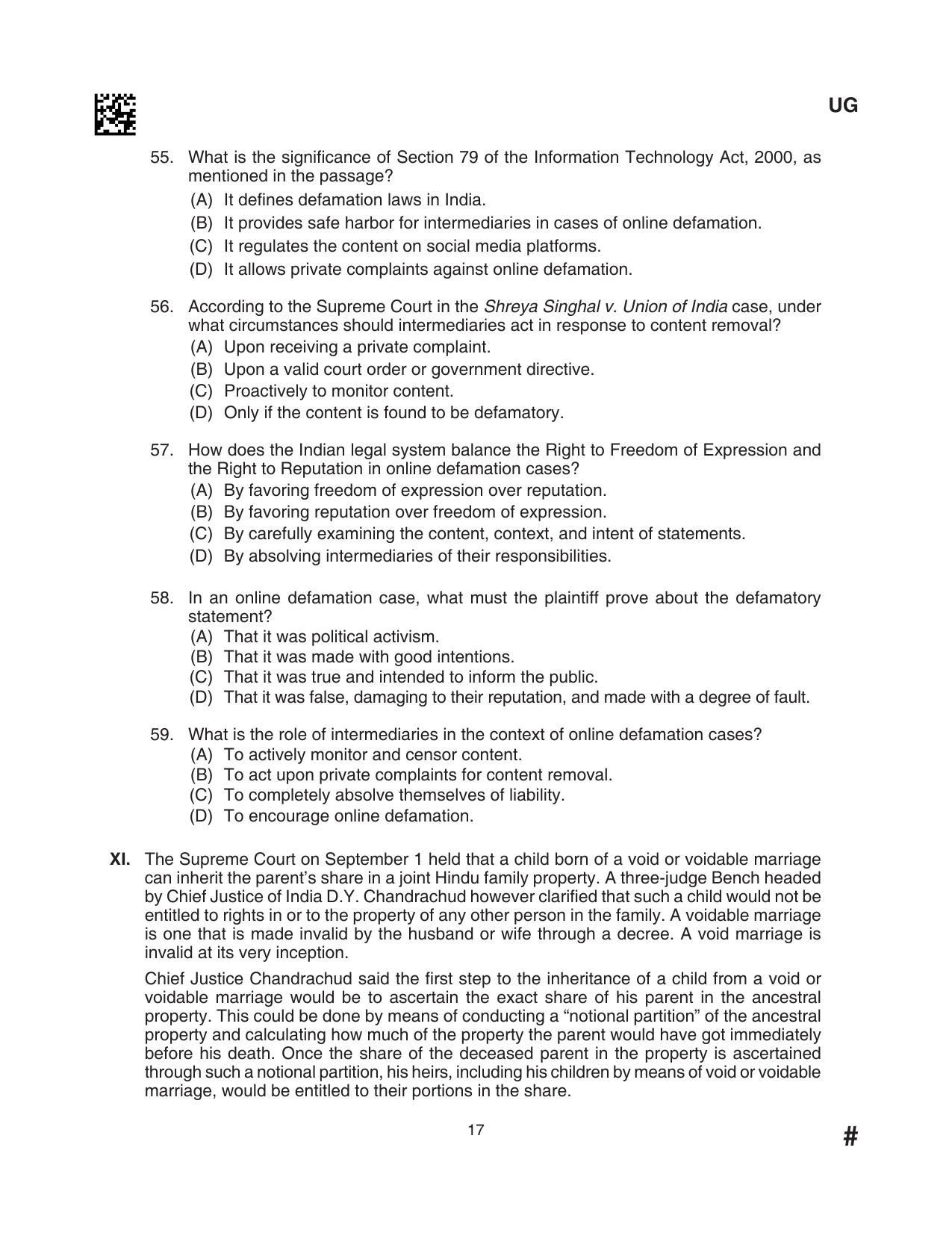 CLAT 2024 UG SET D Question Paper - Page 17