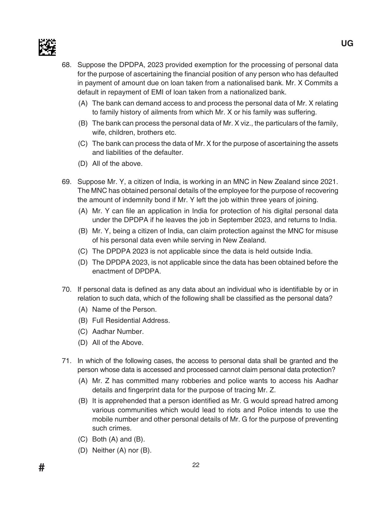 CLAT 2024 UG SET D Question Paper - Page 22
