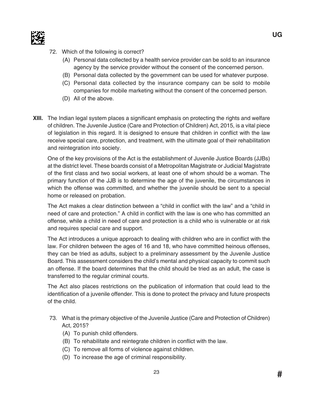 CLAT 2024 UG SET D Question Paper - Page 23