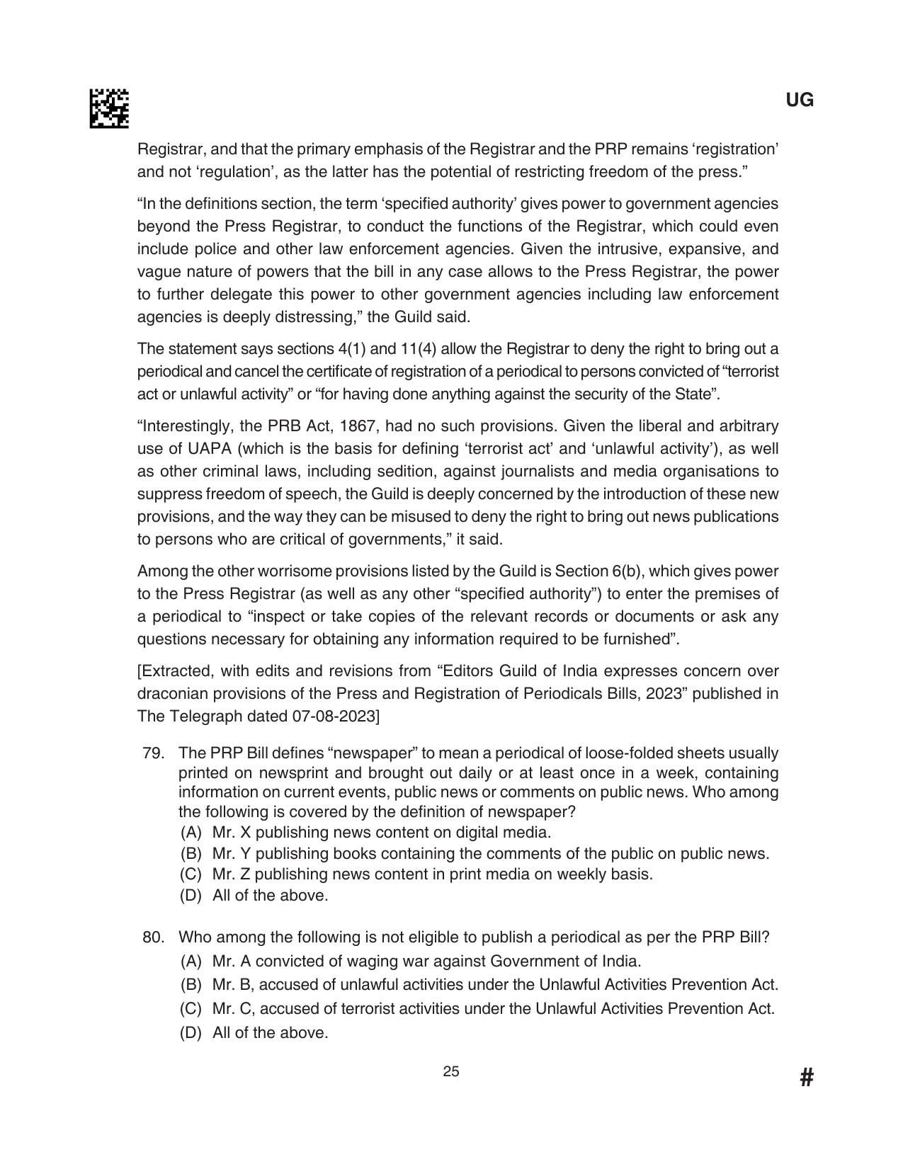 CLAT 2024 UG SET D Question Paper - Page 25
