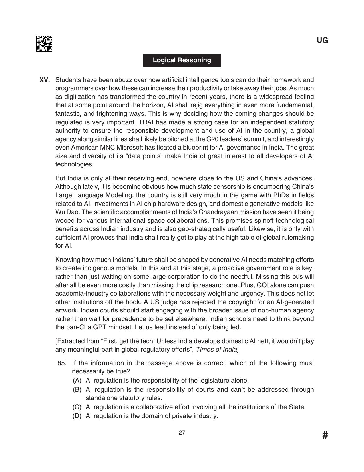 CLAT 2024 UG SET D Question Paper - Page 27