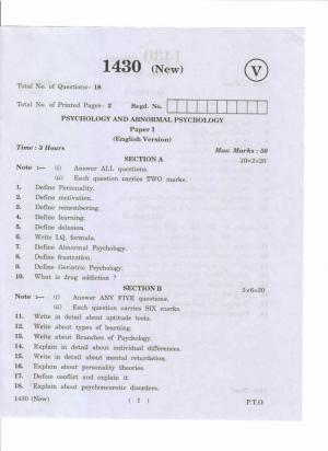 AP Inter 1st Year Psychology and Abnormal Psychology-I (New) May-2019-Vocational Question Paper