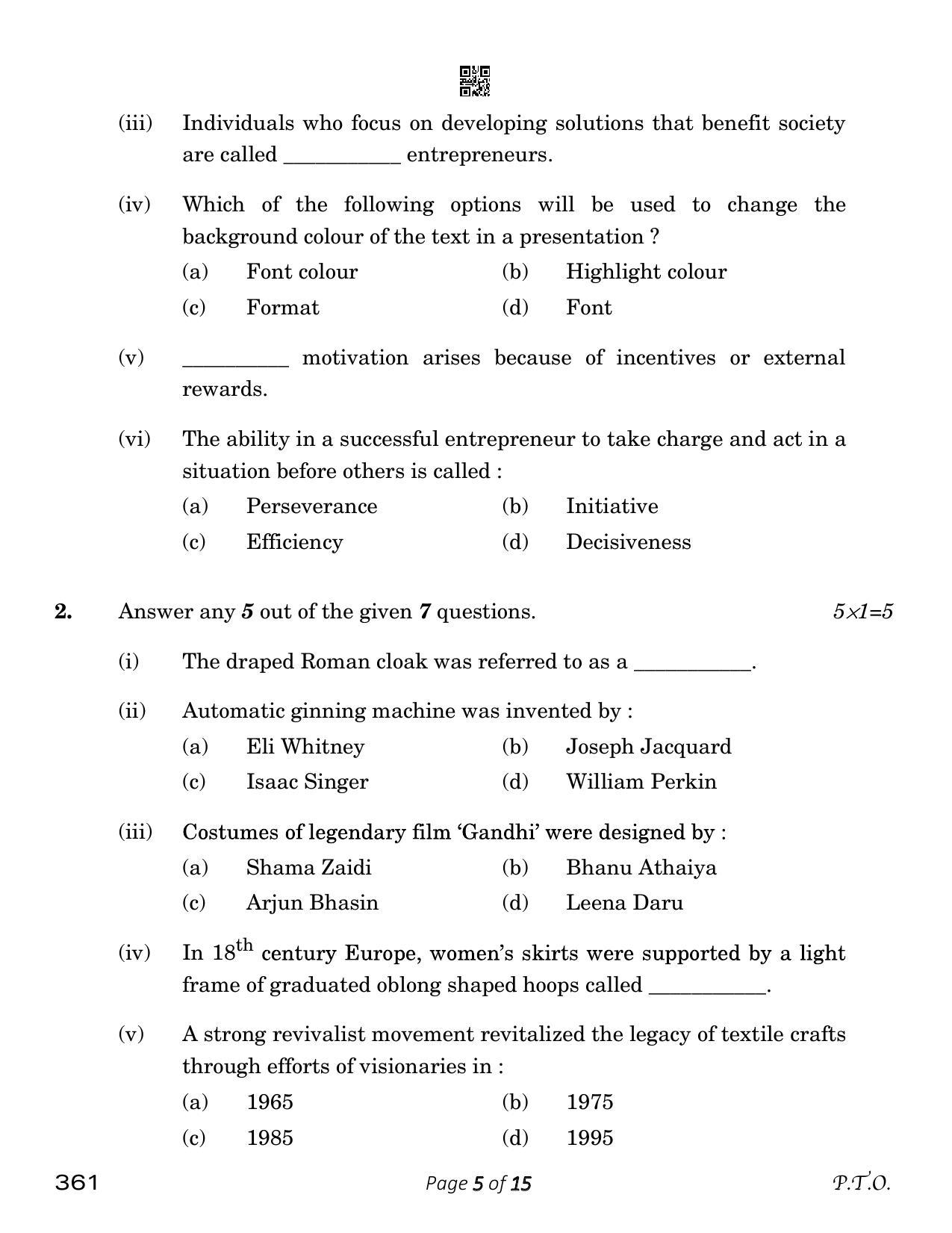 CBSE Class 12 Fashion Studies (Compartment) 2023 Question Paper - Page 5
