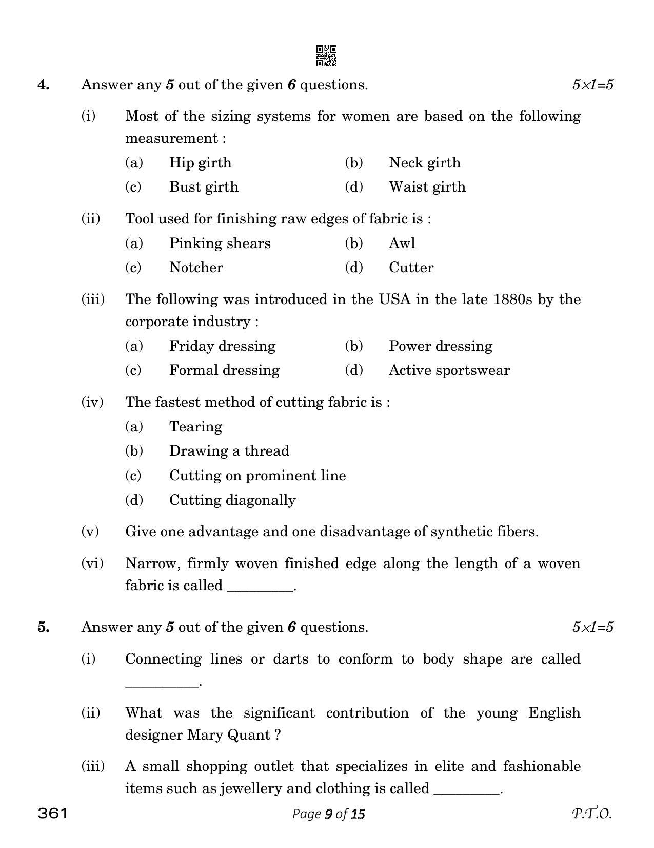 CBSE Class 12 Fashion Studies (Compartment) 2023 Question Paper - Page 9