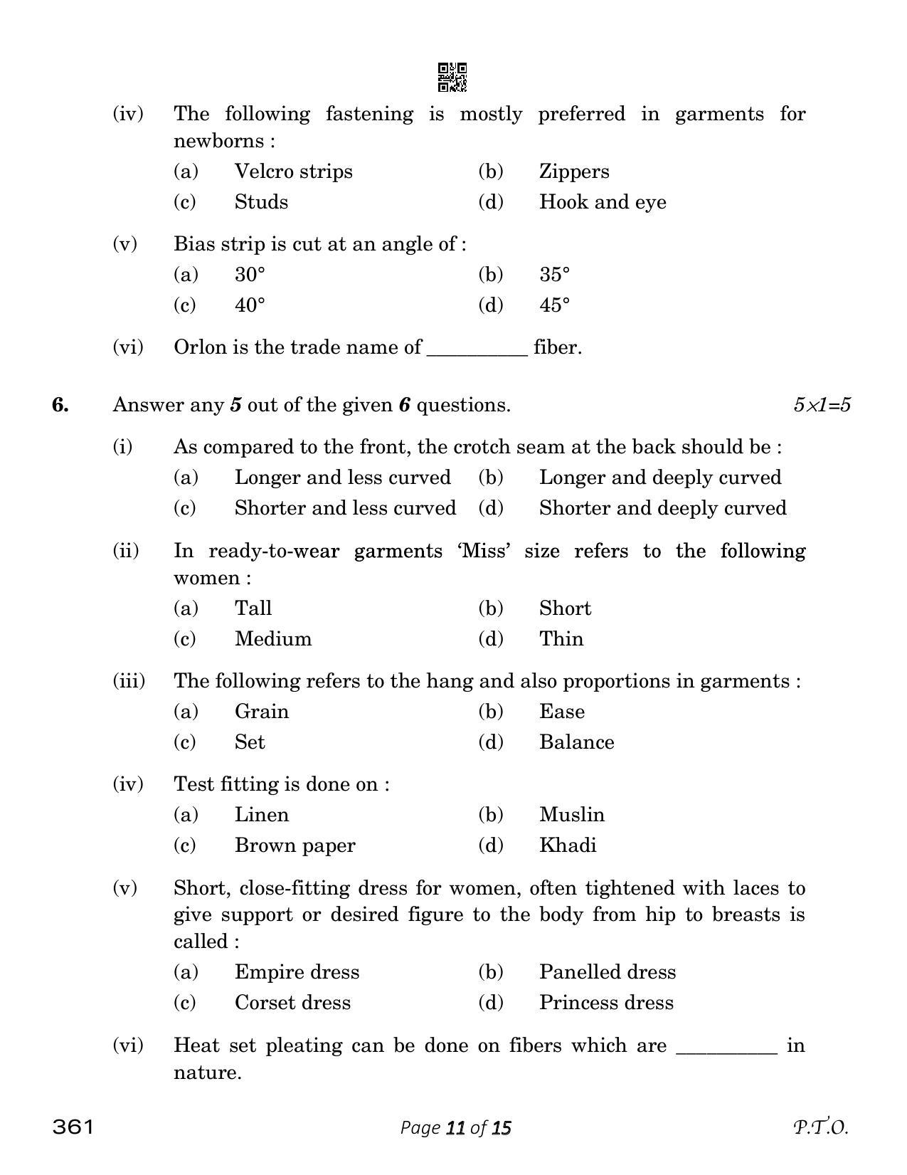 CBSE Class 12 Fashion Studies (Compartment) 2023 Question Paper - Page 11