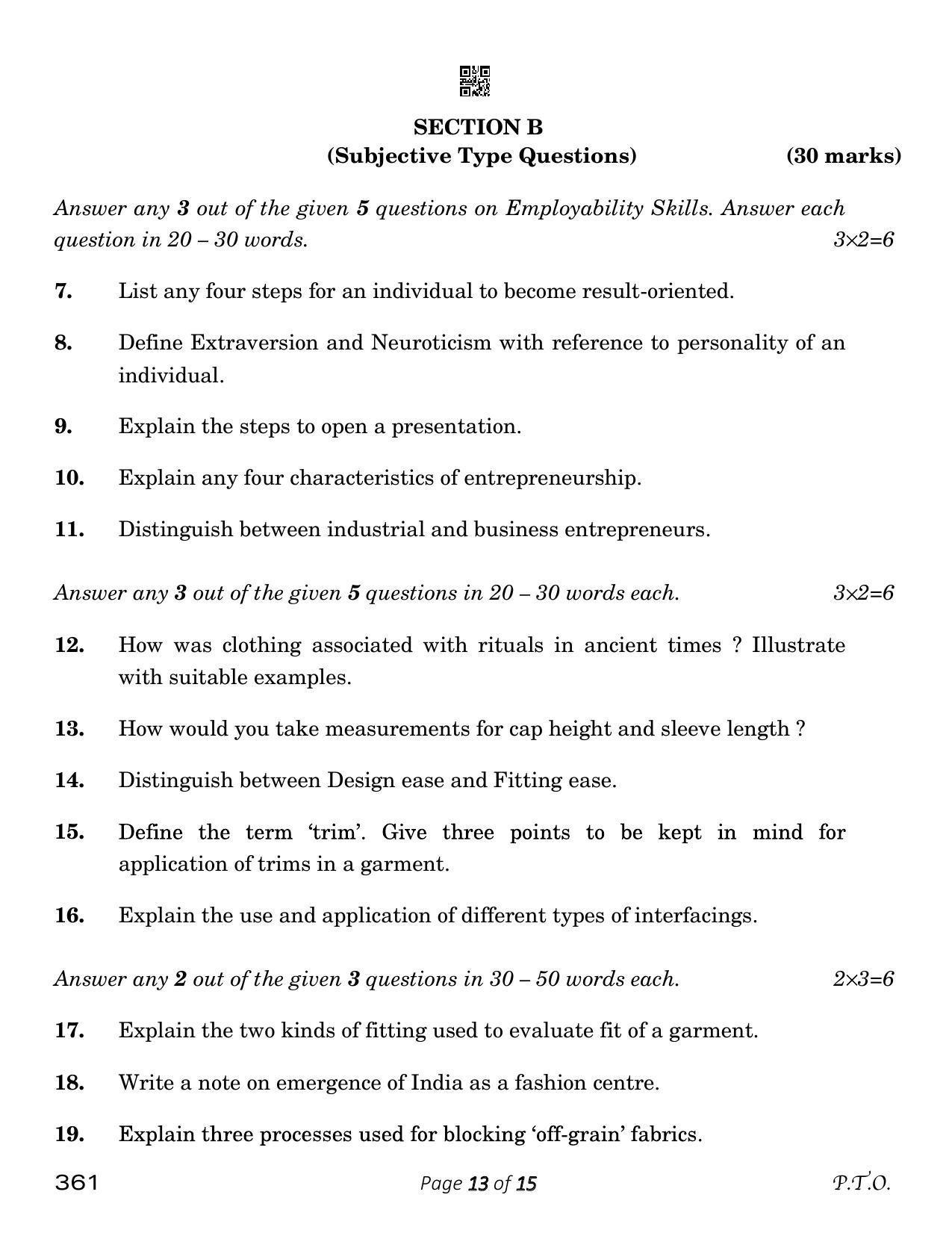 CBSE Class 12 Fashion Studies (Compartment) 2023 Question Paper - Page 13