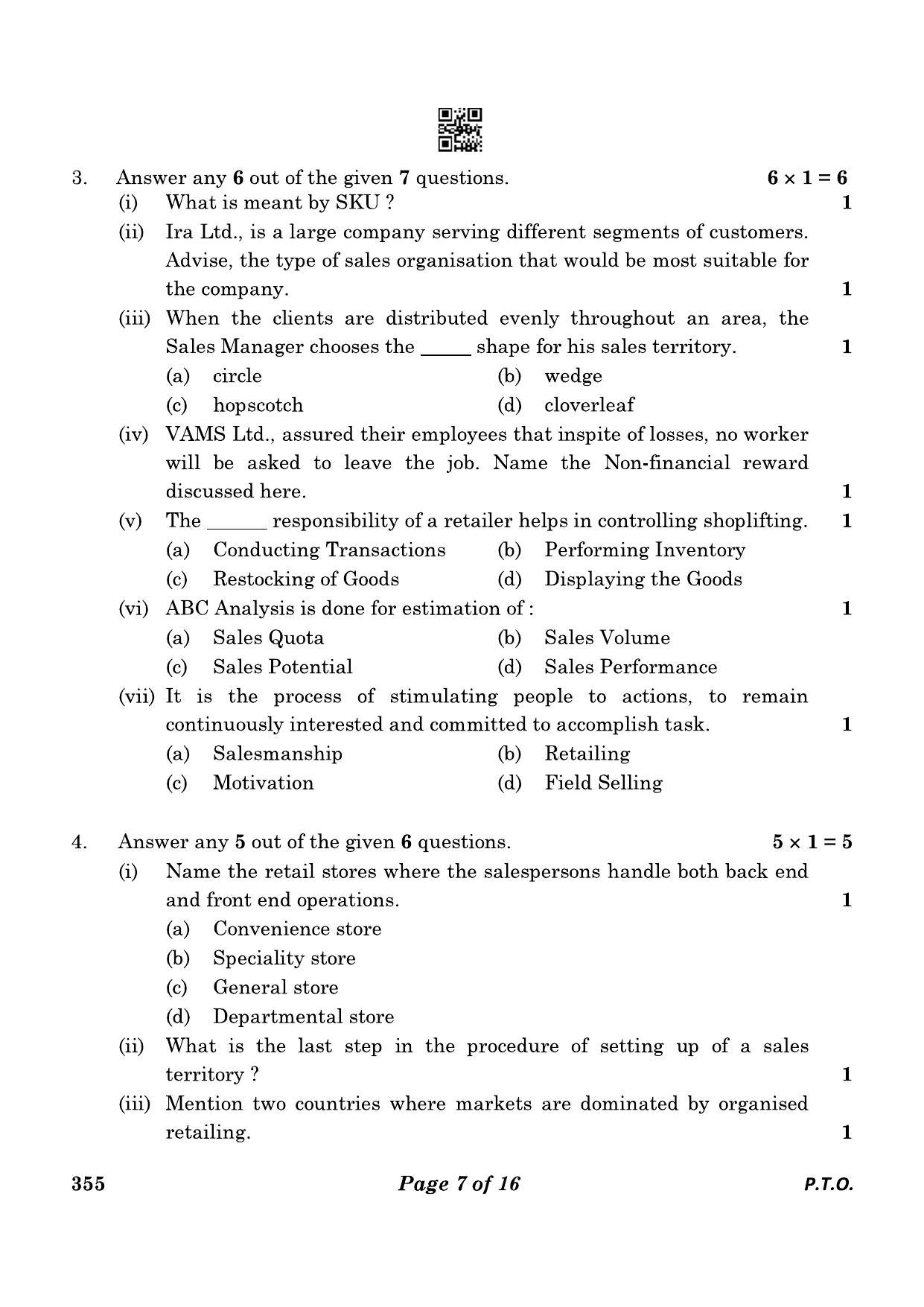 CBSE Class 12 355_Salesmanship 2023 Question Paper - Page 7