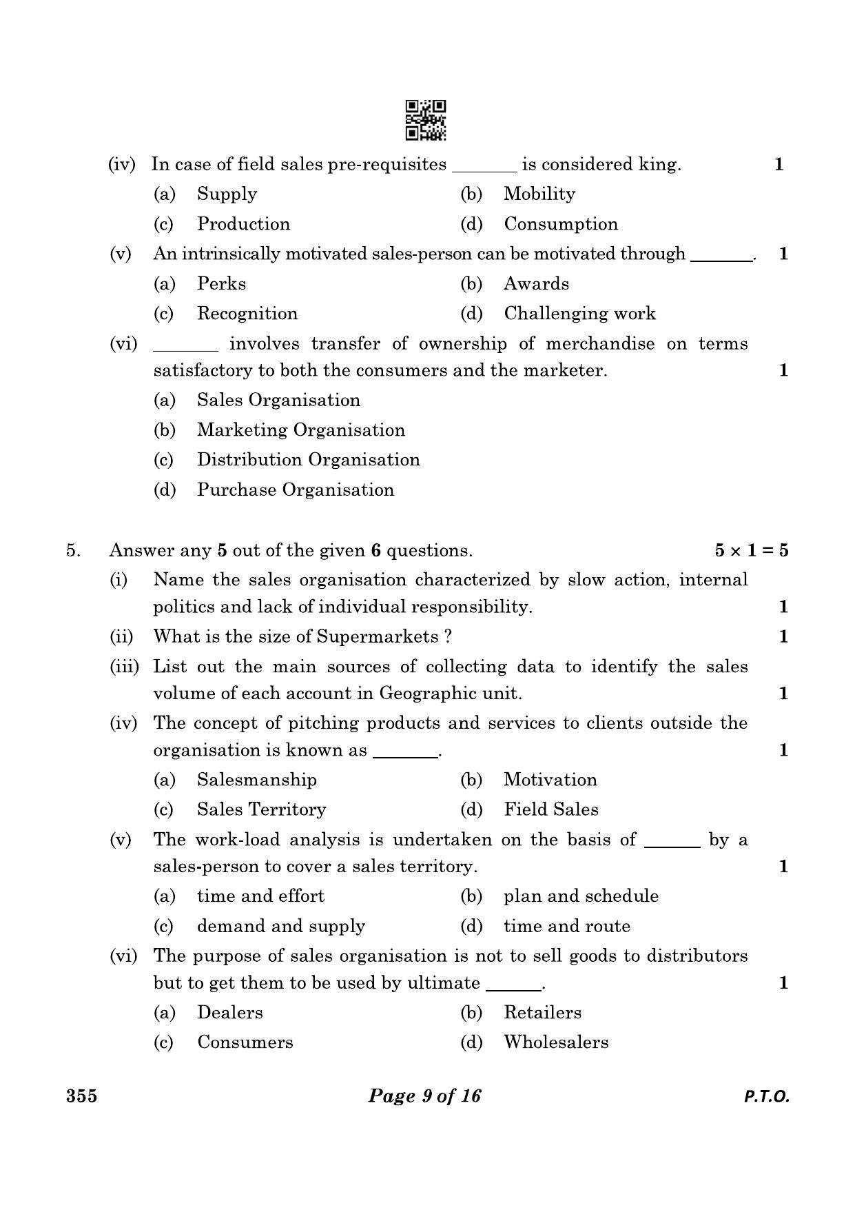 CBSE Class 12 355_Salesmanship 2023 Question Paper - Page 9
