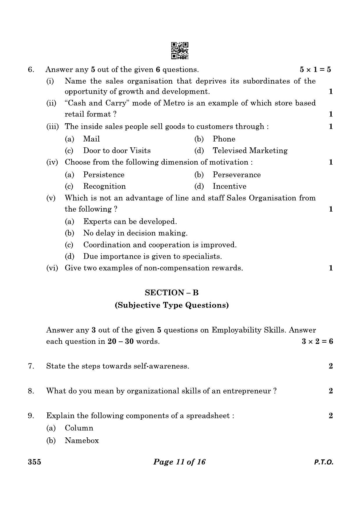 CBSE Class 12 355_Salesmanship 2023 Question Paper - Page 11