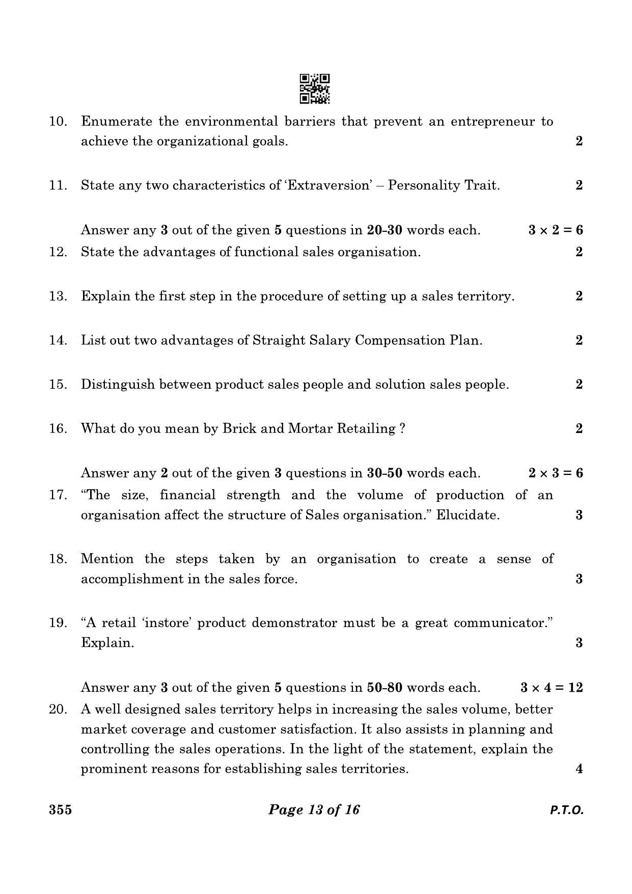 CBSE Class 12 355_Salesmanship 2023 Question Paper - Page 13