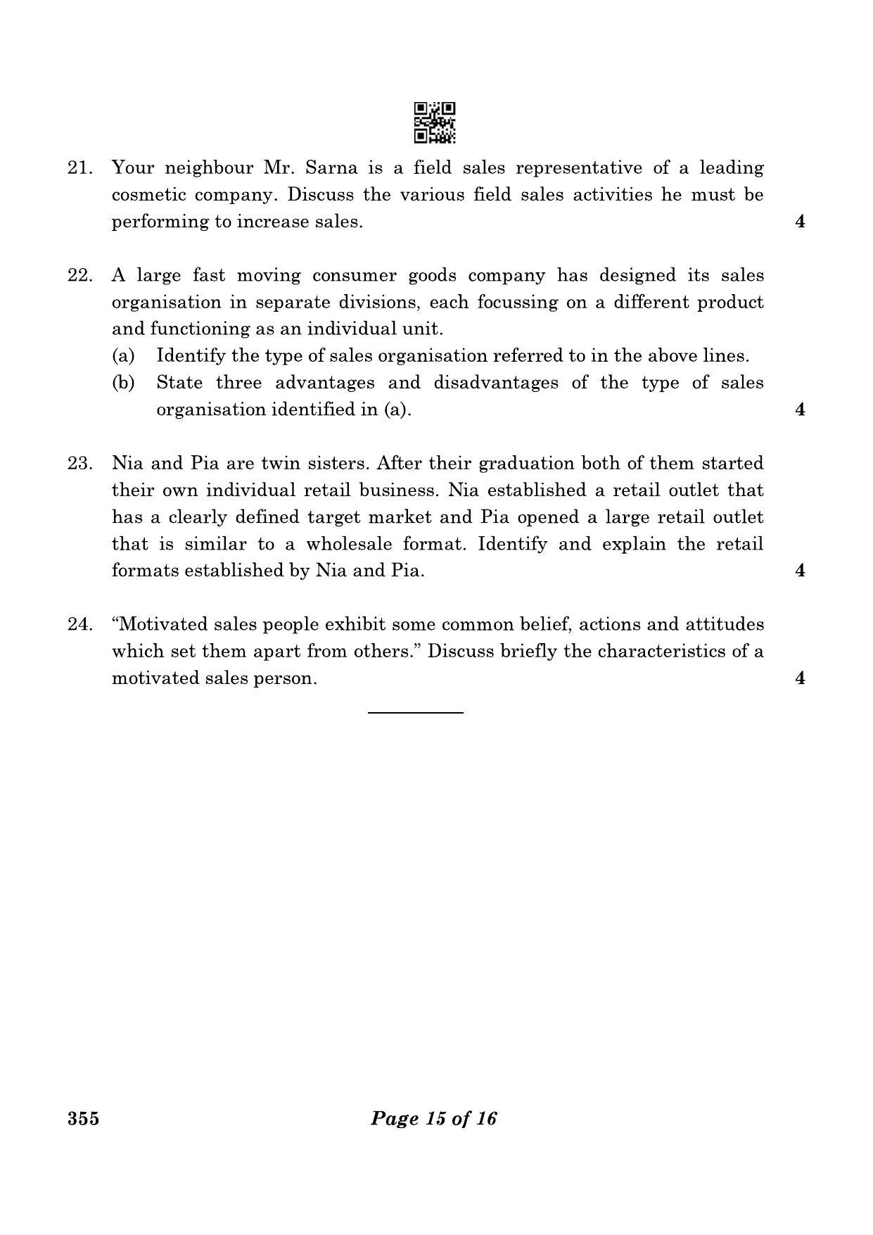 CBSE Class 12 355_Salesmanship 2023 Question Paper - Page 15