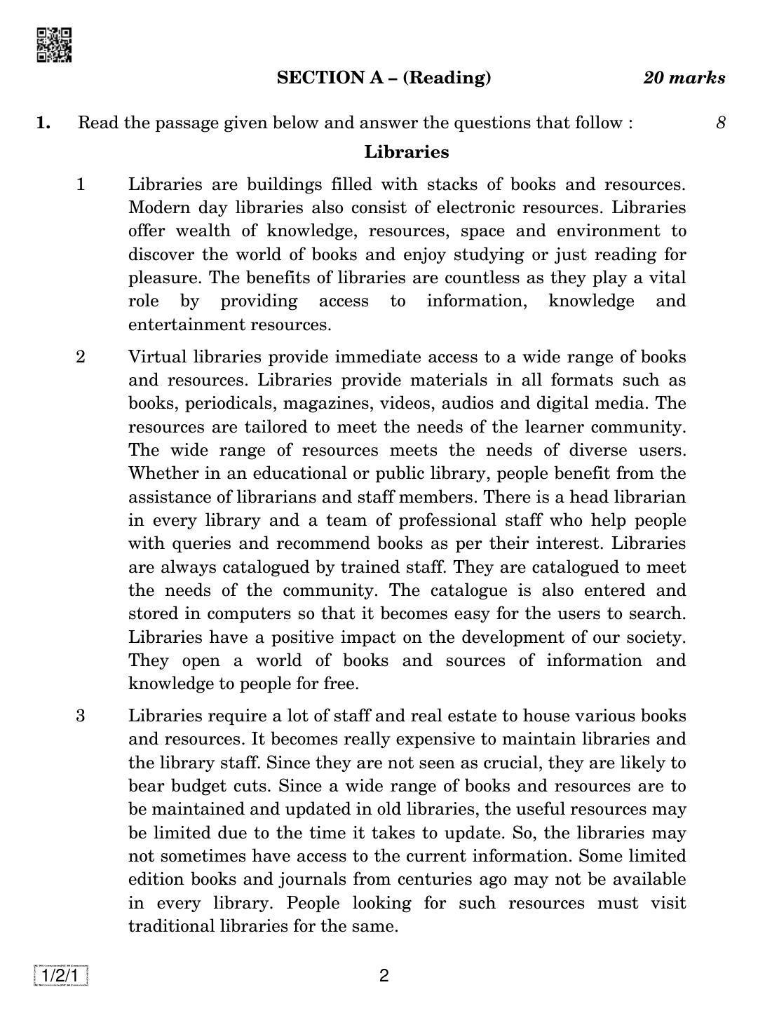 CBSE Class 10 1-2-1 ENGLISH COMMUNICATIVE 2019 Question Paper - Page 2