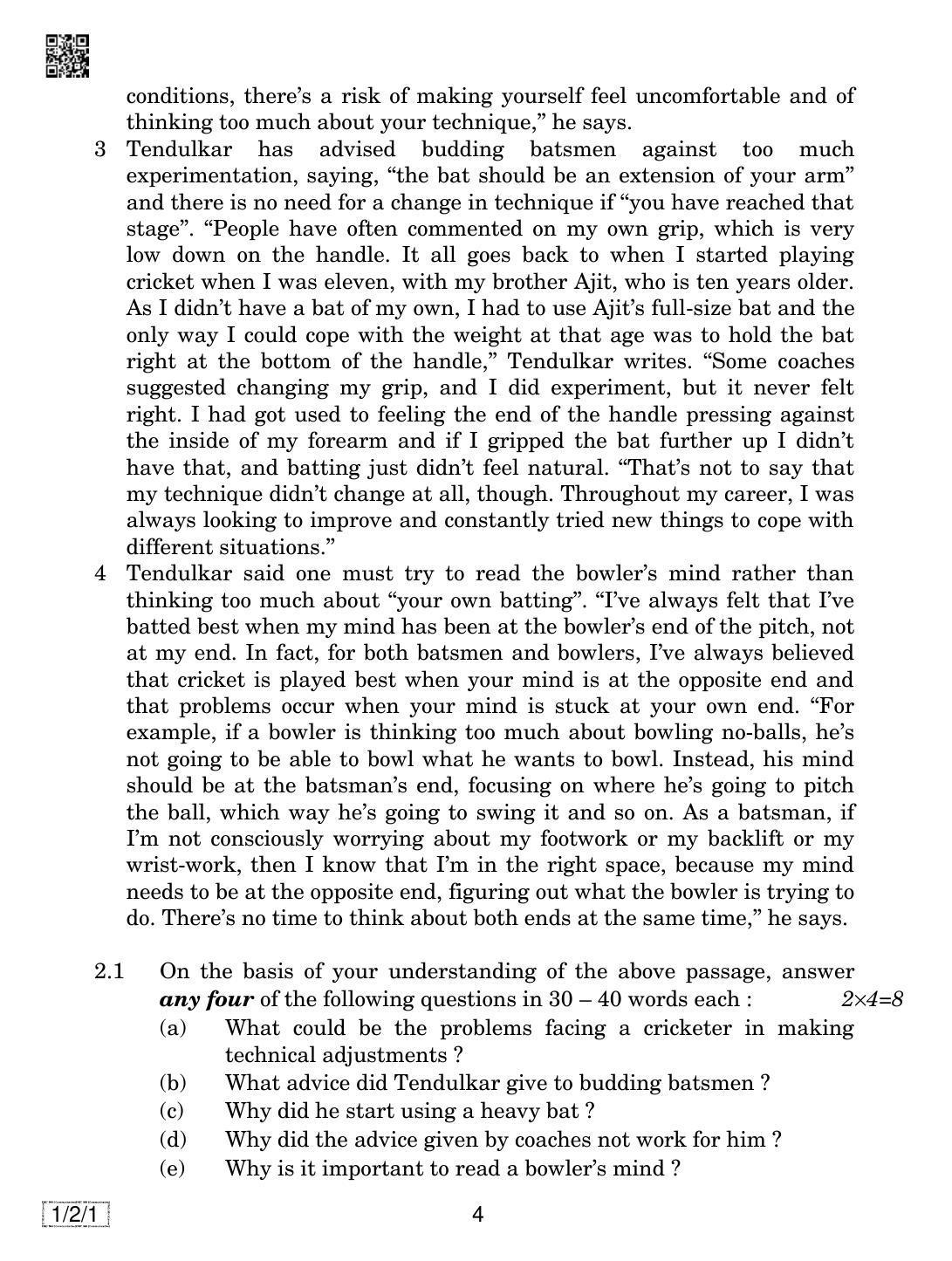 CBSE Class 10 1-2-1 ENGLISH COMMUNICATIVE 2019 Question Paper - Page 4