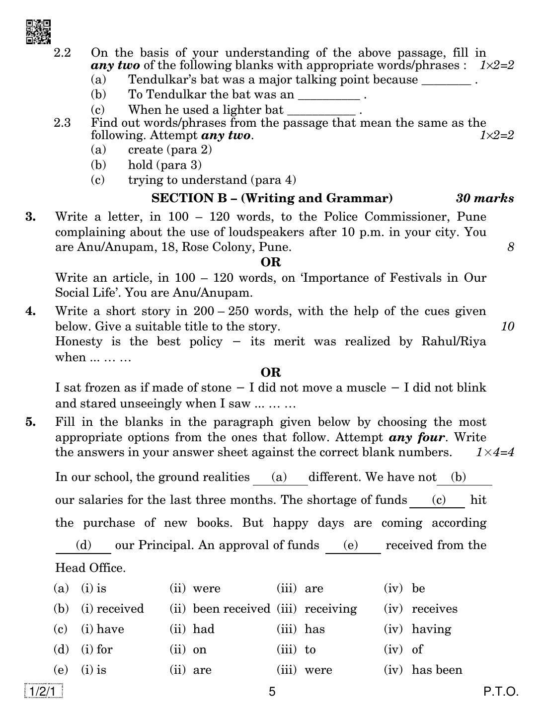 CBSE Class 10 1-2-1 ENGLISH COMMUNICATIVE 2019 Question Paper - Page 5