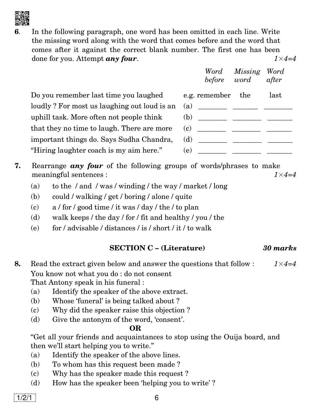 CBSE Class 10 1-2-1 ENGLISH COMMUNICATIVE 2019 Question Paper - Page 6