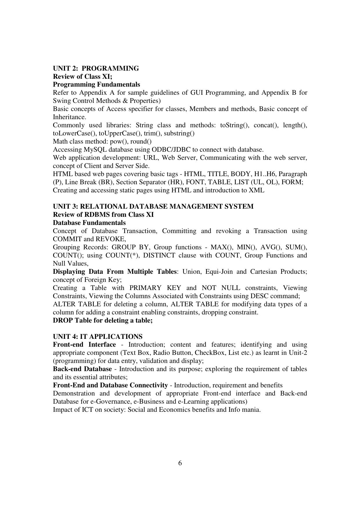 Meghalaya Board Informatics Practices Syllabus for Class XI & XII  - Page 6