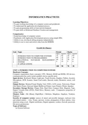 Meghalaya Board Informatics Practices Syllabus for Class XI & XII 
