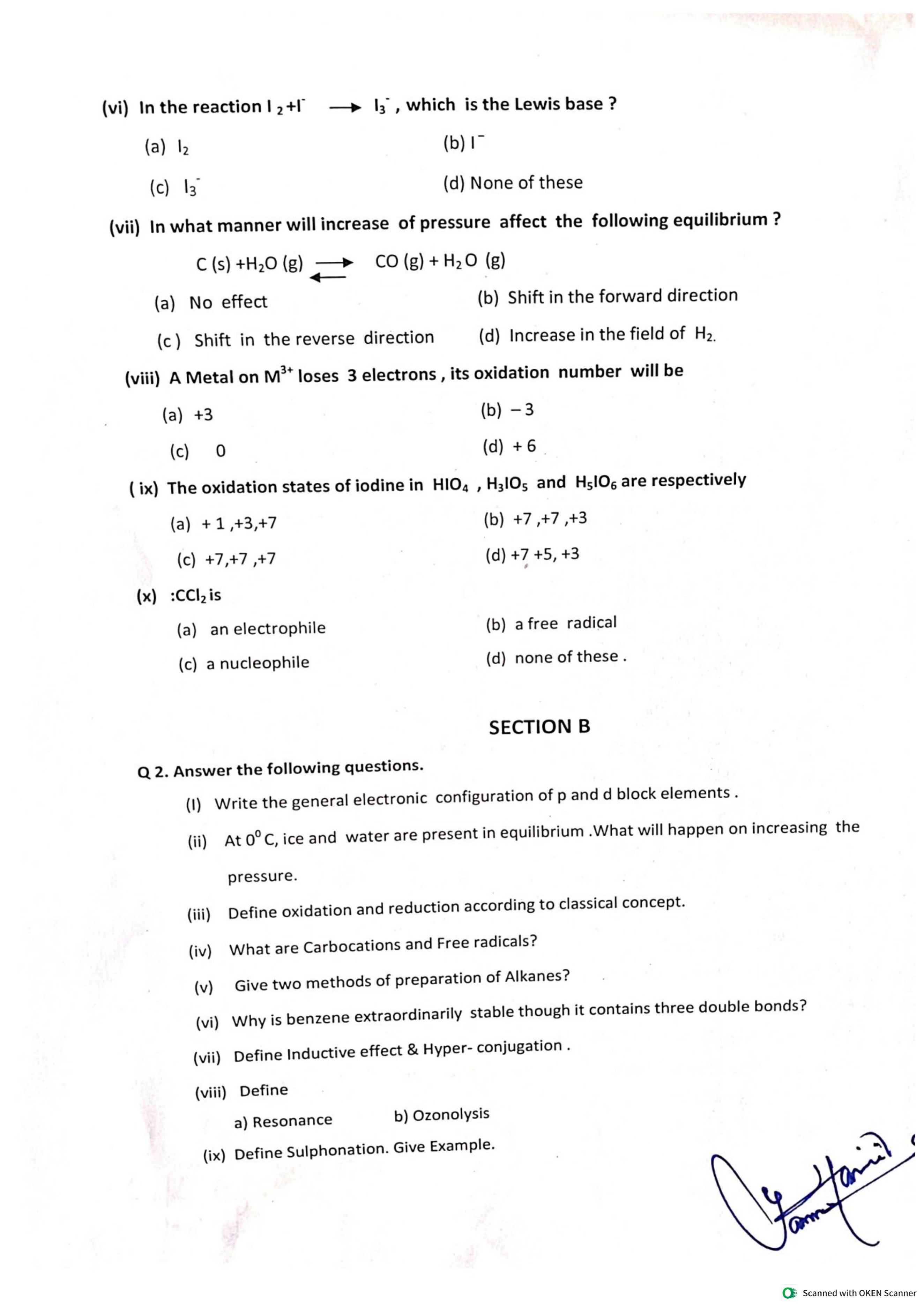 JKBOSE Class 11 Chemistry Model Question Paper - Page 2