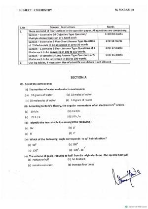 JKBOSE Class 11 Chemistry Model Question Paper